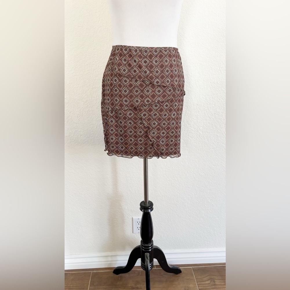 SO Geometric Patterned Mini Skirt - Brown